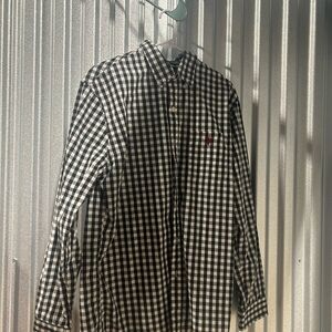 U.S. Polo Assn Men blue and White Check Button Down Long Sleeve Shirt M Blue